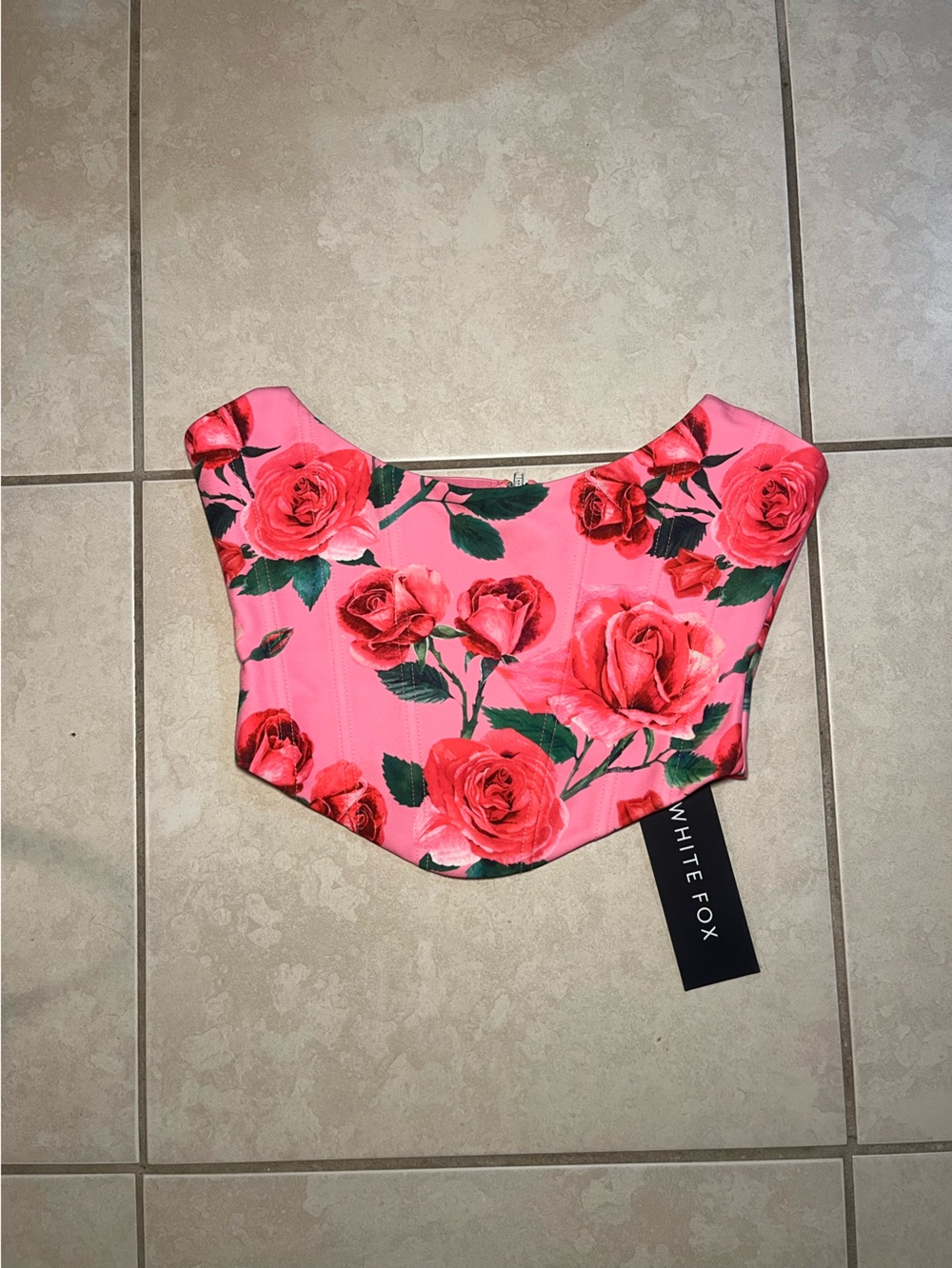 White Fox Boutique Pink Floral Corset Crop Top